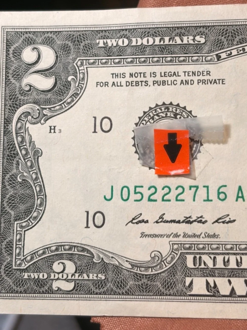 2013 $2 Fancy Triple 2s and Low Serial #J05222716A #206475914085